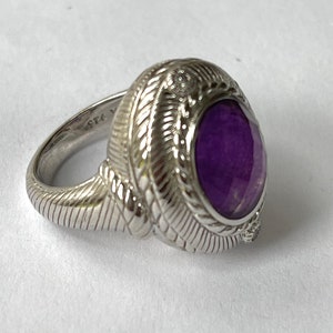 Judith Ripka Sterling Amethyst Ring, Bezel Set Faceted Purple Amethyst, CZ Accent Stones, Size 6 Ring, Vintage Judith Ripka Jewelry