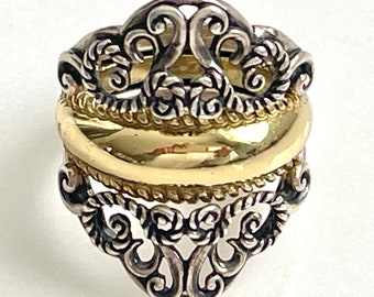 Carolyn Pollack Sterling Filigree Ring, Large Ornate Ring  Relios Collection, Southwest Style, Size 8 Ring