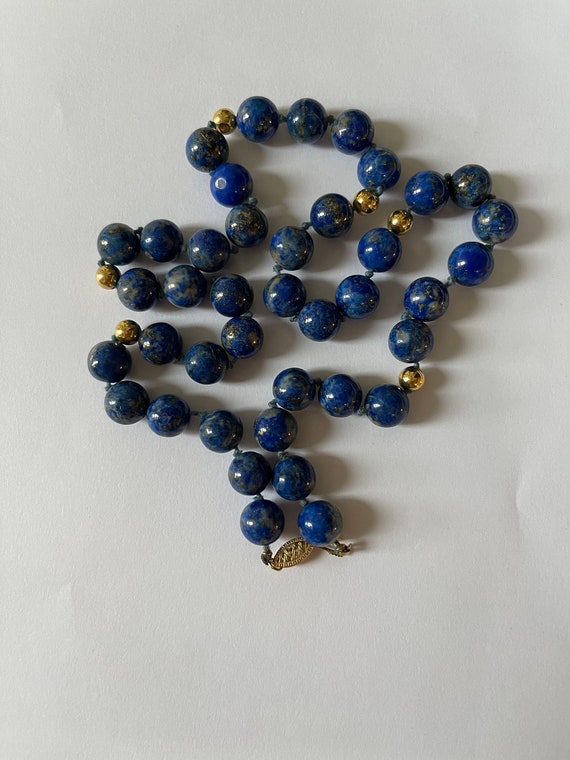 14K Lapis Necklace, Hand Knotted Lapis 14K Beads,… - image 8