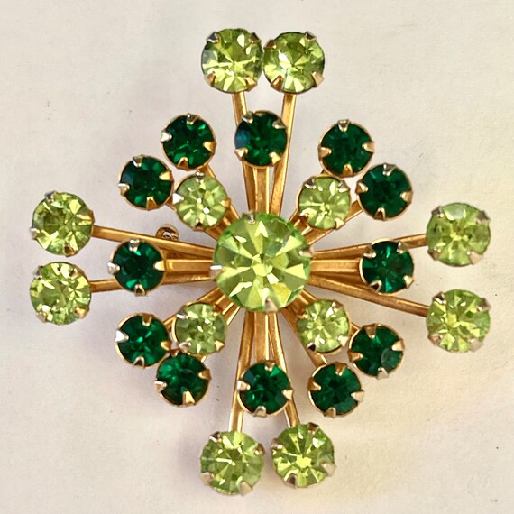 Rhinestone Maltese Cross Brooch, Green Rhinestone… - image 7