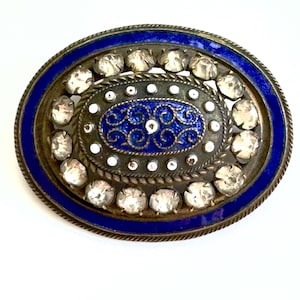 Antique Art Deco Czech Brooch, Cobalt Enamel & Rhinestone, 1920&#39;s 1930s Jewelry,  Antique Estate Jewelry