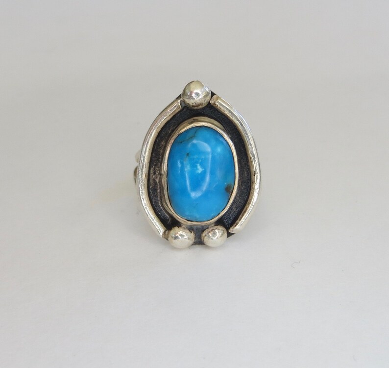 Sterling Navajo Turquoise Ring Sterling Native American Turquoise Ring Turquoise Shadow Box Ring Shadow Box Ring Old Pawn Ring Size 5