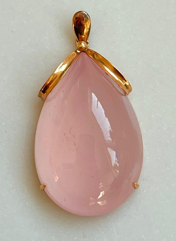 18K Gold Pink Chalcedony Pendant, Pink Chalcedony 