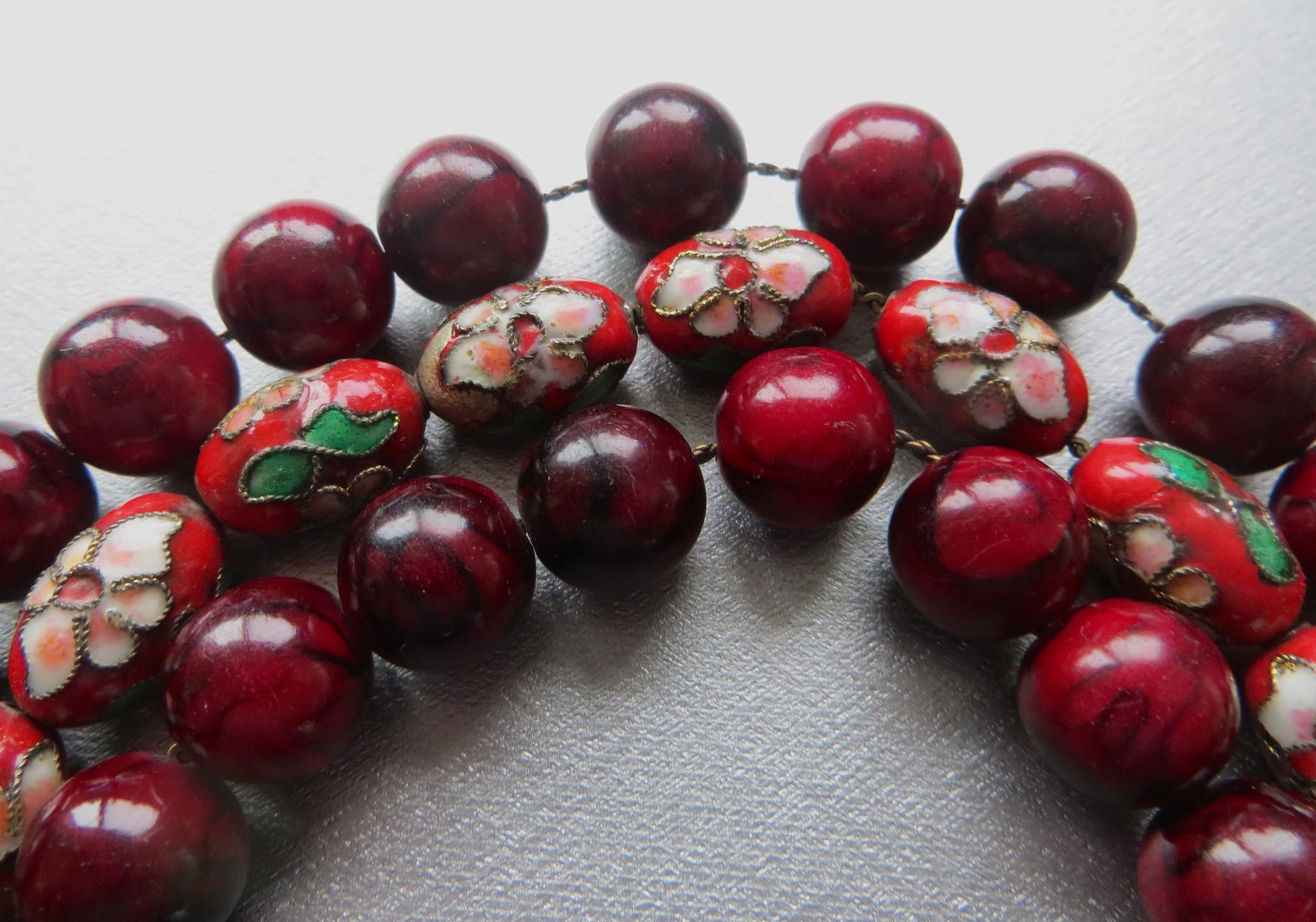Vintage Cloisonne Bead Bracelet Cinnabar Art Glass Beads Etsy