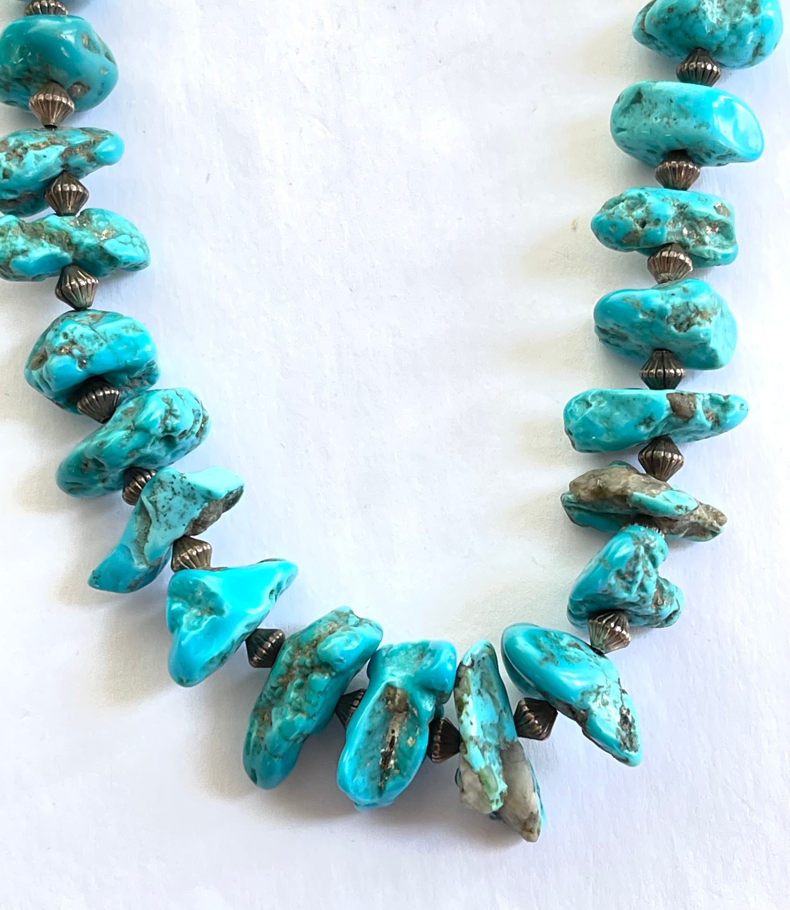 Chunky Vintage Native American Navajo Turquoise Sterling Silver Bead Necklace Chunky Vintage Native American Navajo Turquoise Sterling Silver Bead Necklace
