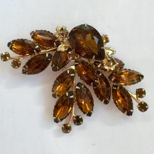 Vintage Rhinestone Brooch, Cognac Navettes Teardrop Rhinestones, Large Fall Wedding Brooch,  Mid Century Jewelry