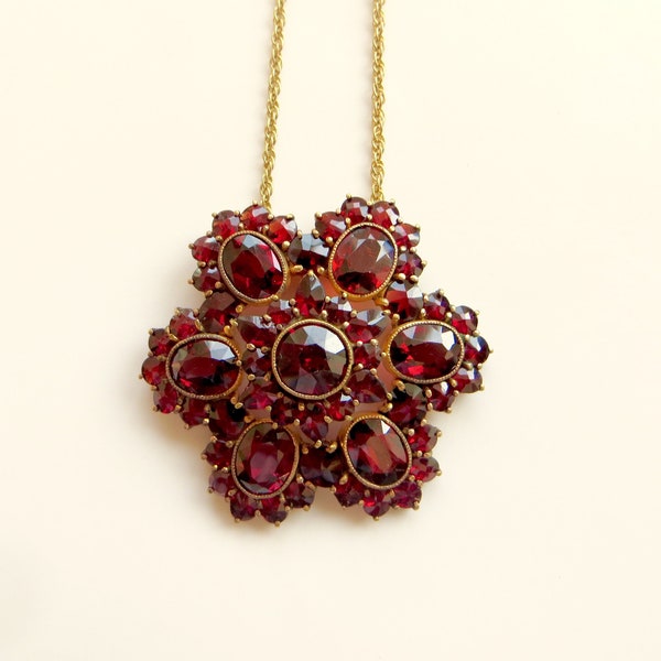 Vintage Bohemian Garnet Necklace, Czech Bohemian Rose Cut Garnets,  Vintage Czech Jewelry,