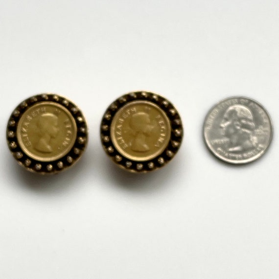 Coro Elizabeth ll Coin Earrings, Mid Century Hera… - image 4