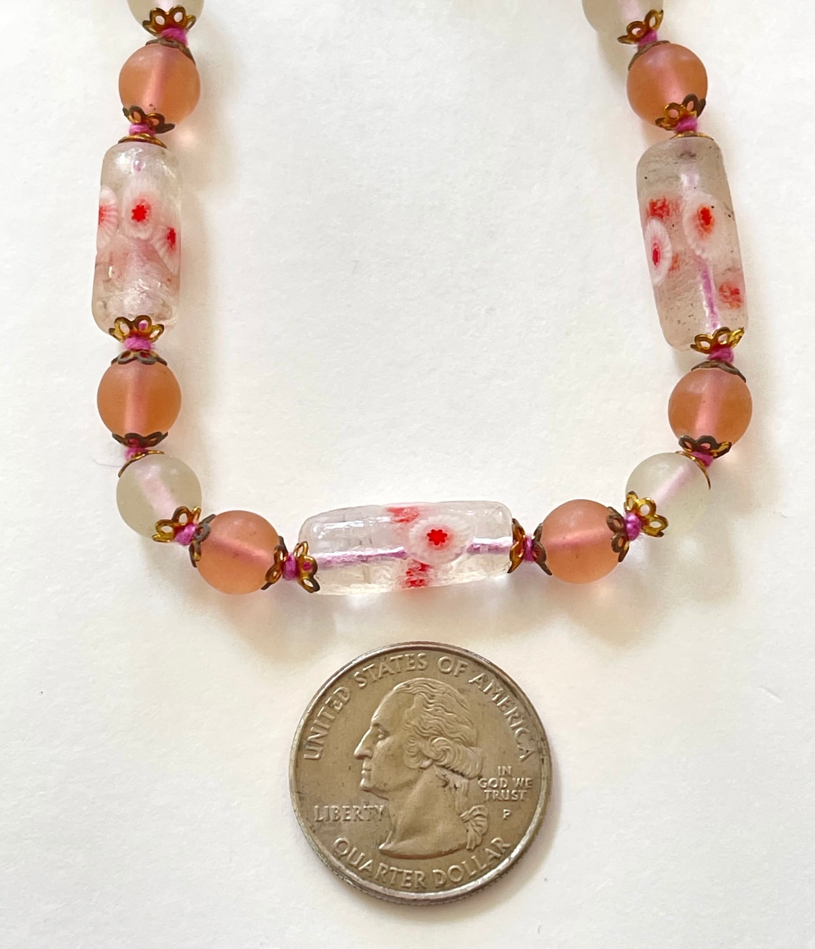 Vintage Murano Bead Necklace Pink Glass Millefiori Etsy