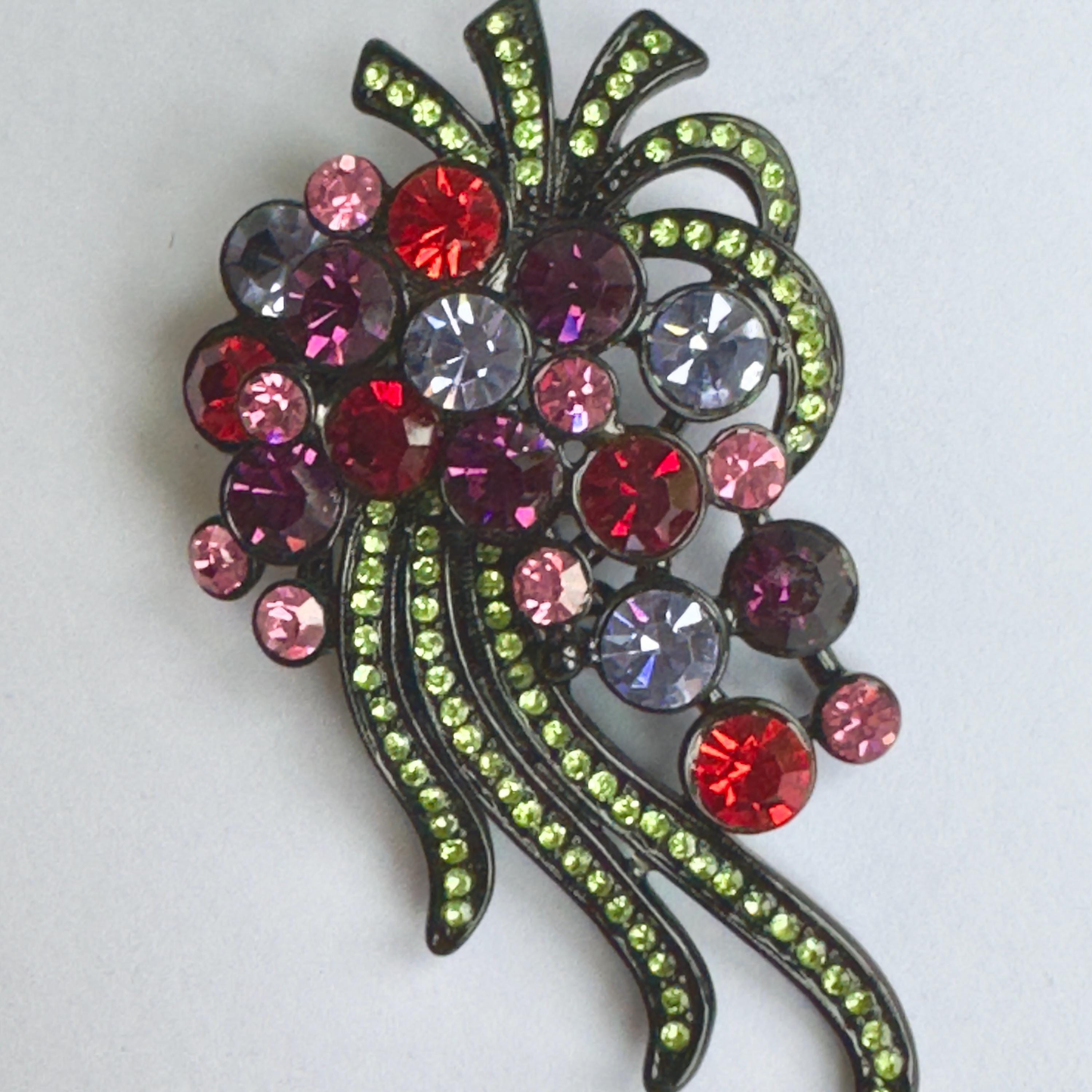 ヴィンテージラインストーンブローチ、マルチカラーラインストーンピン