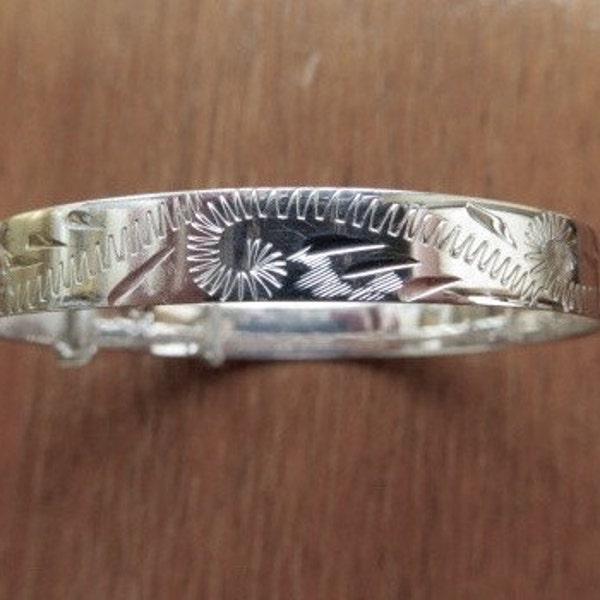 Baby Bangle Bracelet Sterling Silver Etched Baby Jewelry Christening Gift New Baby