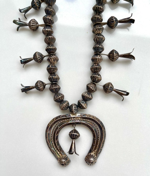 Native American Sterling Squash Blossom Necklace,… - image 2