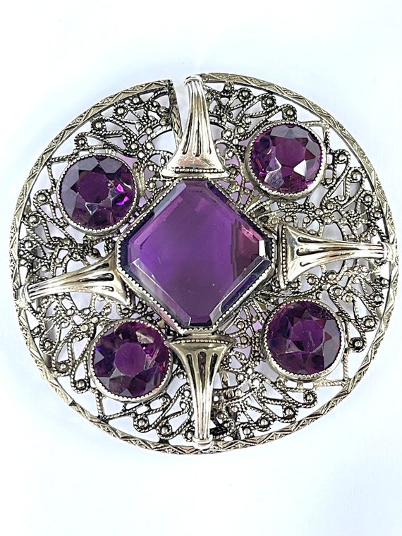Czech Glass Belt Buckle Silver Filigree 