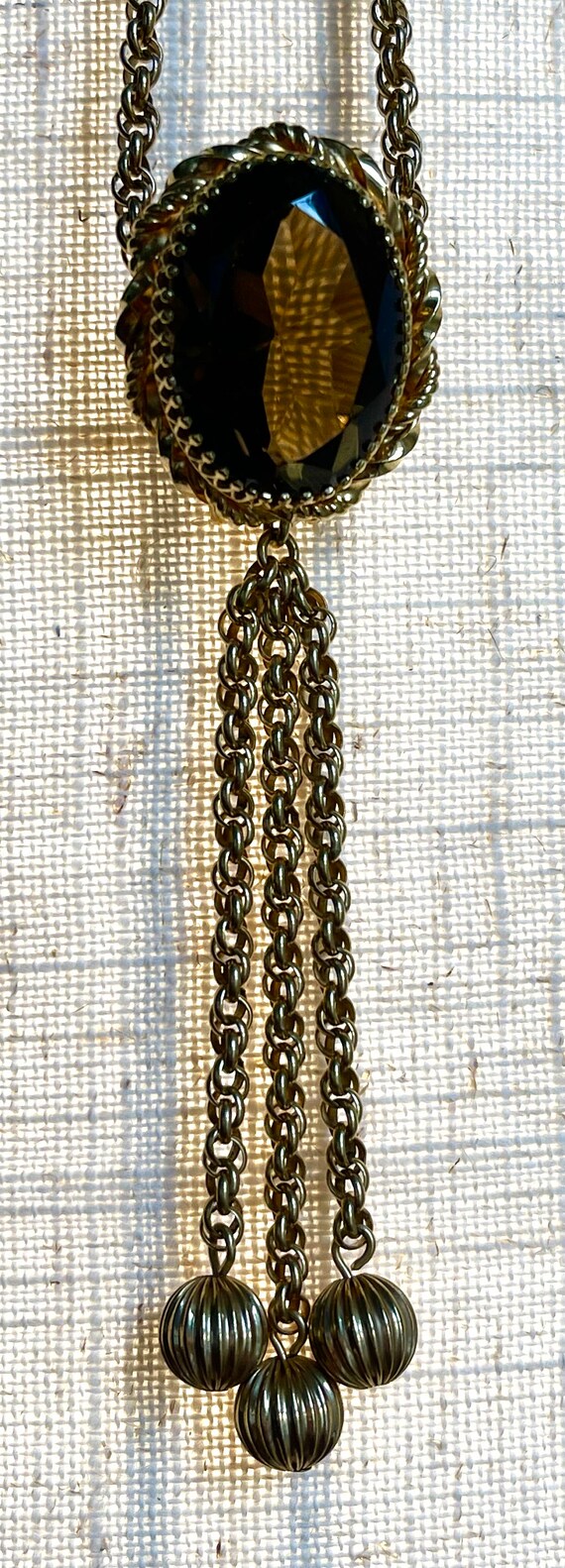 Ornate Gold Filled Tassel Necklace, Smoky Quartz … - image 9