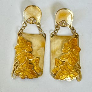 Vintage Edgar Berebi Enamel Dangle Earrings, Gold Fall Leaves
