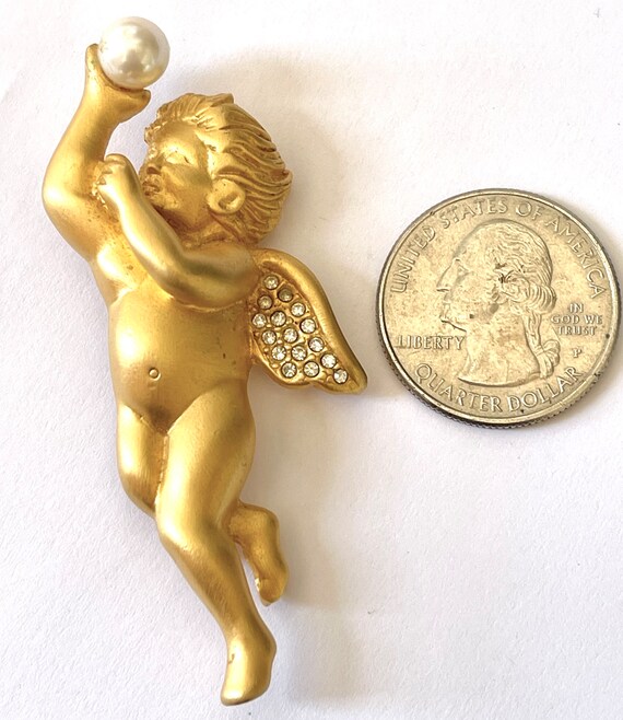 Bob Mackie Cherub Brooch, Rhinestone Cherub Pin, … - image 3