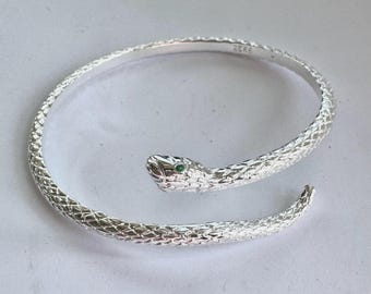 Sterling Snake Bypass Bracelet, Coiled Serpent Bracelet