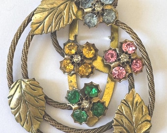 Pince à fourrure marguerite strass vintage des années 1940, pince à robe à fleurs Mid-Century, fleurs en cristal scintillantes