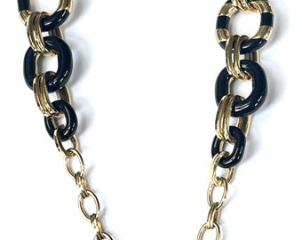CC leather-and-chain link necklace