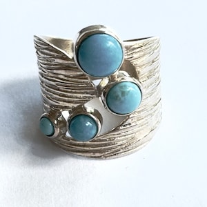 Jay King Sterling Turquoise Ring, Desert Rose Trading, Textured Silver, Turquoise Cabs, Size 7 Ring, Retired, Vintage Designer Jewelry
