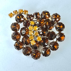 Mid Century Rhinestone Brooch, Vintage Rhinestone Brooch, Honey & Cognac Rhinestones, Mid Century Jewelry Gift for Her