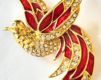 Broche oiseau de paradis Giorgio, épinglette oiseau Giorgio en strass émaillé, bijoux oiseau Giorgio vintage