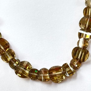 Vintage Glass Bead Necklace, Honey Checkerboard Crystal Beads, 16 Choker Necklace, Beaded Necklace, Crystal Necklace, Fall Necklace image 2