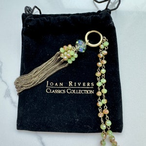 Joan Rivers Beaded Tassel Necklace, Chain Fringe Tassel Toggle Necklace,Long Statement Necklace, Vintage Joan Rivers Jewelry, Original Pouch