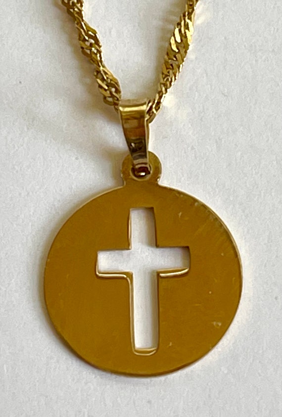 Vintage 14K Cross Pendant Necklace, 10K Gold 18" C