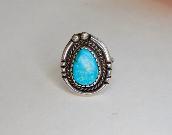 Sterling Native American Turquoise Ring, Rope Twis