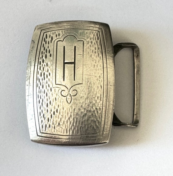 Art Deco Pioneer Belt Buckle, H Initial Monogram, 