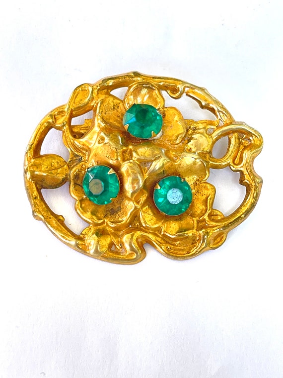 Art Nouveau Czech Glass Brooch, Vintage Sash Pin, 