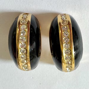 Vintage Christian Dior Earrings, Channel Set Crystals, Huggie Hoop Earrings, Clip Earrings, Designer Signed, Paris Jewelry, Classic Elegance