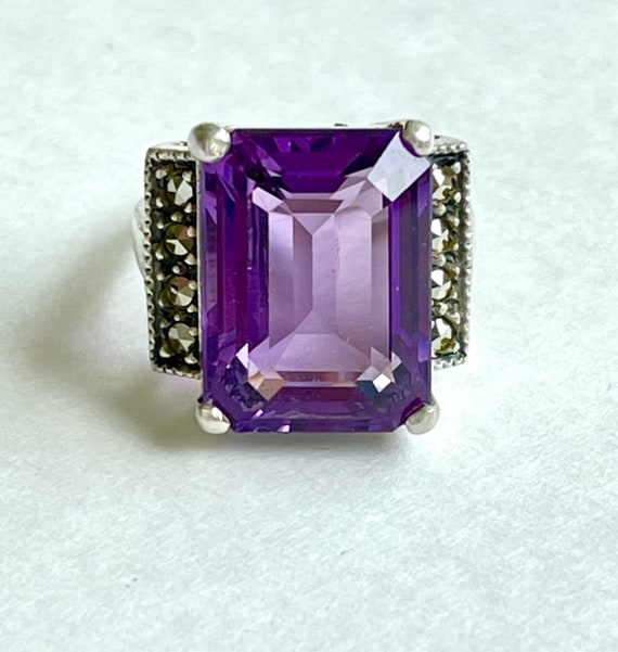 Art Deco Amethyst Glass Ring Sterling Silver Marcasite - Etsy