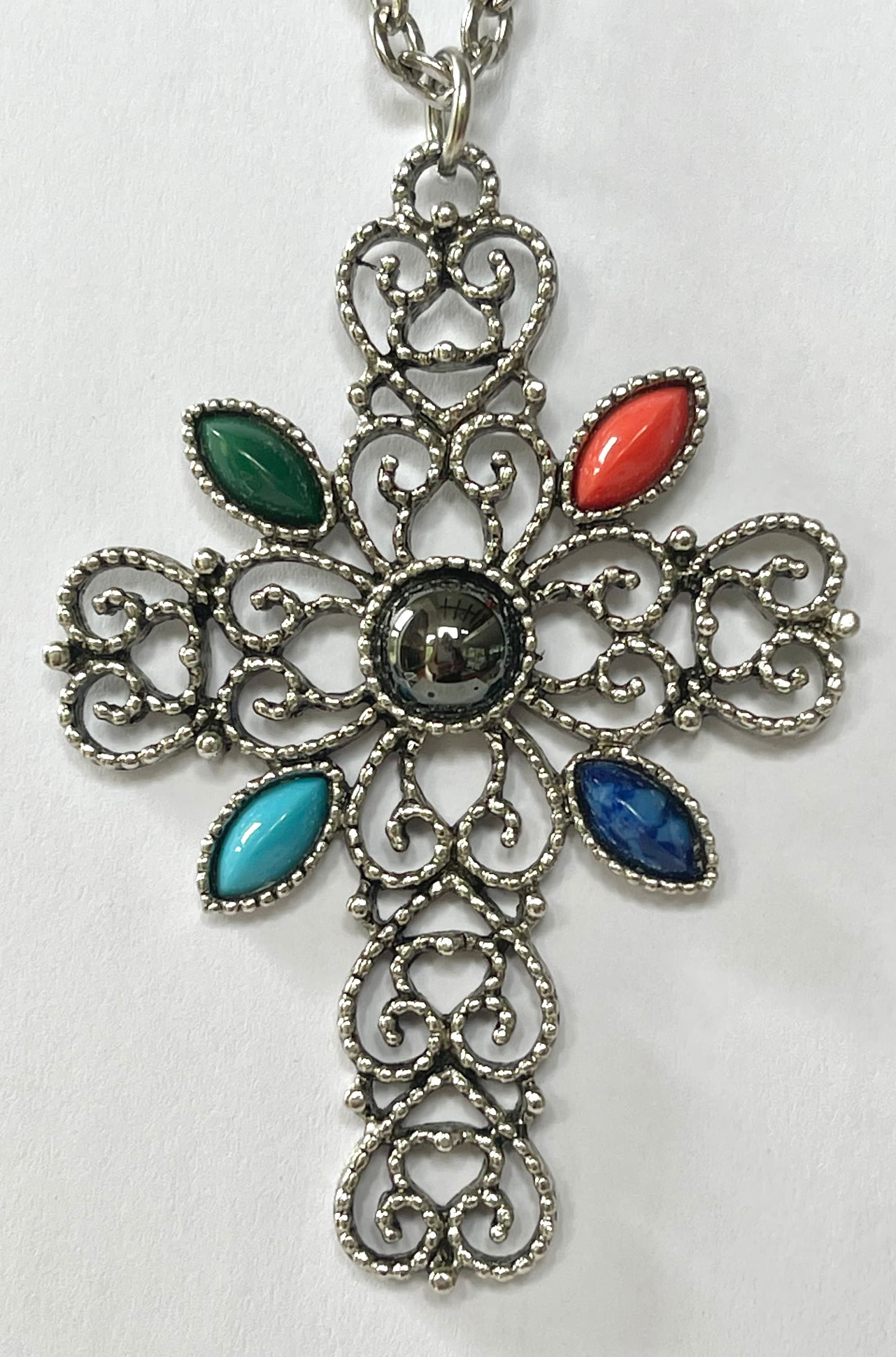 Avon Cross Pendant Necklace Large Filigree Cross Faux Gemstones 24 Inch Chain Gothic Pendant Vintage Cross Jewelry Gift for Her Etsy