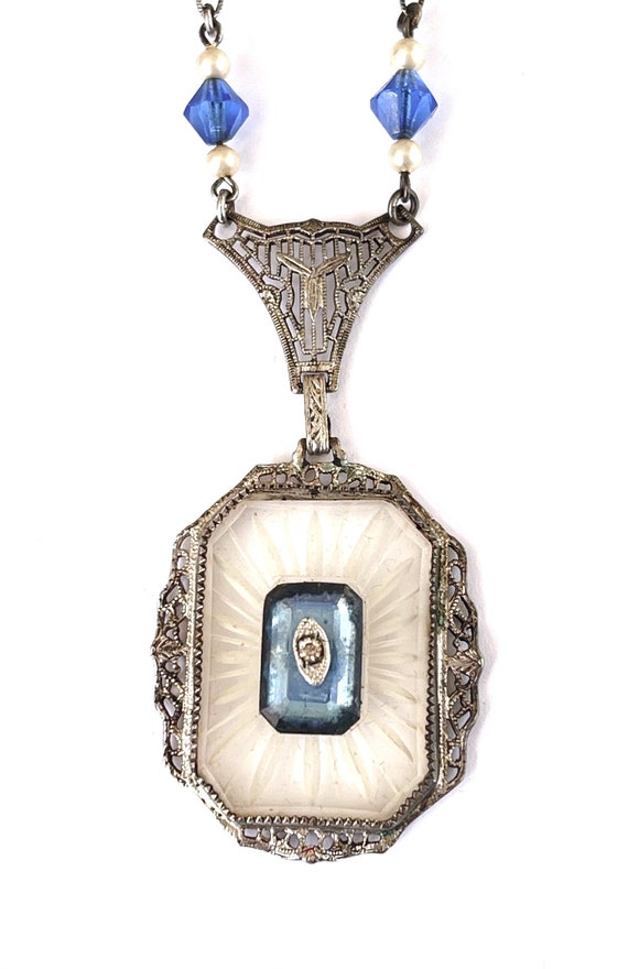 Antique Sterling Camphor Glass Pendant Necklace, B