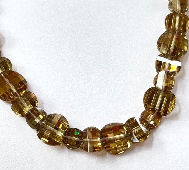 Vintage Glass Bead Necklace, Honey Checkerboard Crystal Beads, 16 Choker Necklace, Beaded Necklace, Crystal Necklace, Fall Necklace image 9