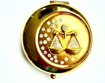 Vintage Estee Lauder Compact, Scales of Libra,  Astrology Zodiac Series Compacts