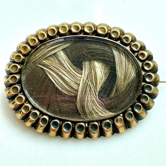 Antique Victorian Mourning Pin, 10K Mourning Hair Brooch, Antique