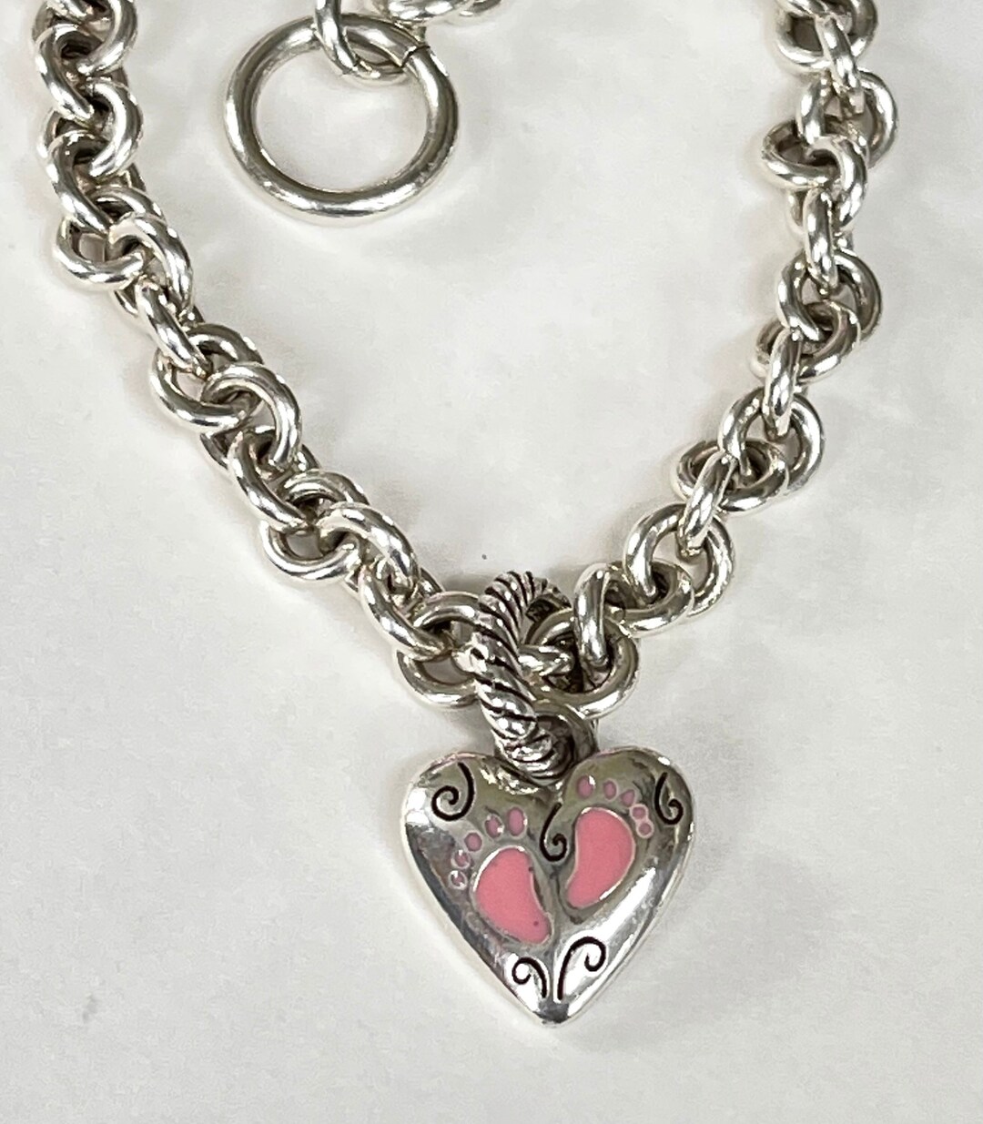 Sterling Toggle Charm Bracelet Baby Girl Heart Charm Pink Etsy