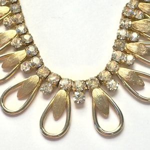 Sarah Coventry Necklace, Gold Teardrops with Rhinestone. 18 Inch Necklace, Gift for Her, Vintage Sarah Coventry Jewelry, Prom Jewelry