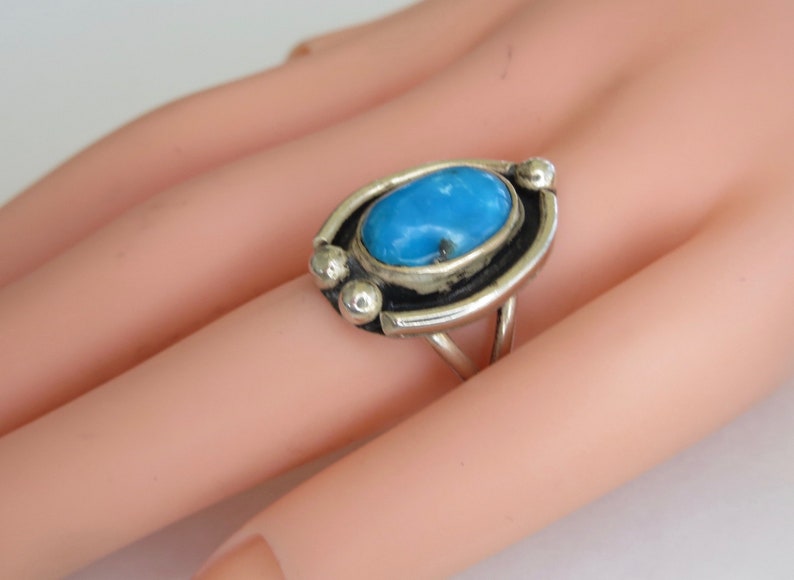 Sterling Navajo Turquoise Ring Sterling Native American Turquoise Ring Turquoise Shadow Box Ring Shadow Box Ring Old Pawn Ring Size 5