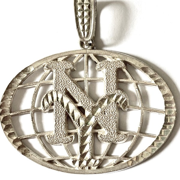 Sterling NY Mets Pendant, Large Diamond Cut Logo Pendant, Openwork Design, Vintage MLB Baseball Jewelry