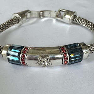 Brighton Independence Silver Sweetheart Bracelet, Patriotic Sweetheart Mesh Bracelet, Small Wrist, Vintage Jewelry, Military Wife, Mom