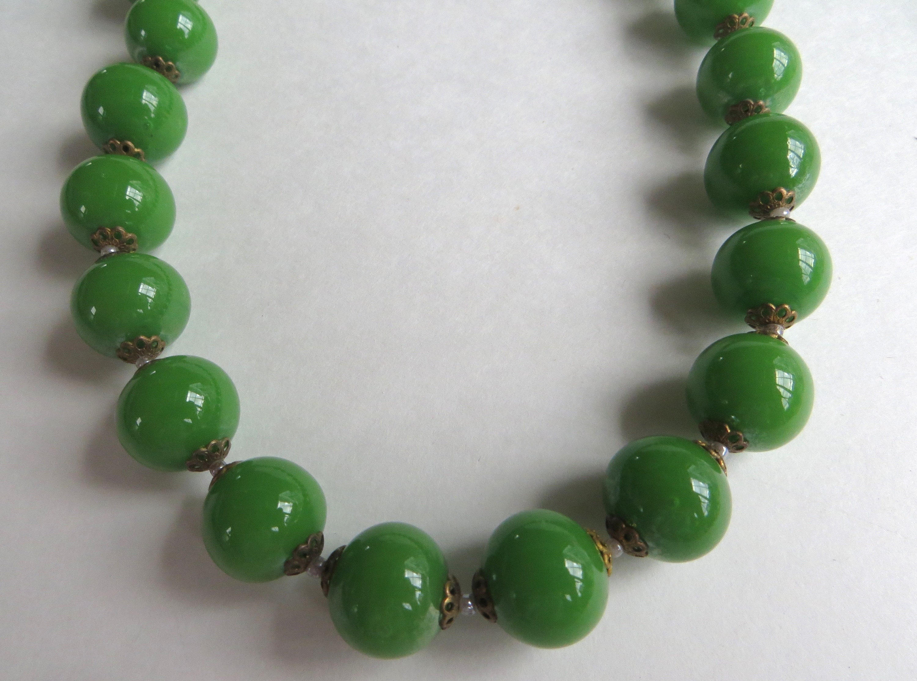 Vintage Art Glass Beaded Necklace Jade Green Art Glass Beads | Etsy