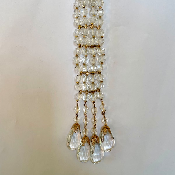 Miriam Haskell Crystal Necklace, Long Sautoir Necklace, Wedding Bride, Designer Signed Jewelry