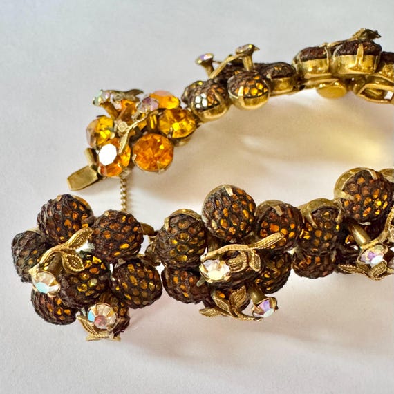 Vintage Kramer of New York Floral Berry Cluster Bracelet, Topaz Stones, Mid Century