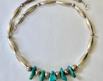 Navajo Sterling Bench Bead Turquoise Necklace, Navajo Pearls, 20 Inch Vintage Native American Jewelry