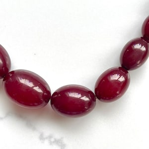 Antque Bakelite Faturan Bead Necklace, Graduated Size Beads, Cherry Bakelite, 33 Inch Bead Necklace