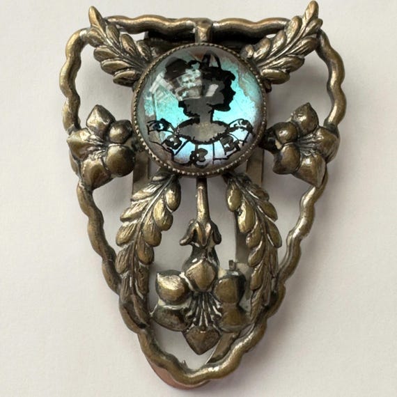 Art Nouveau Fur Clip, Antique Dress Clip, Butterfly Wing Cameo